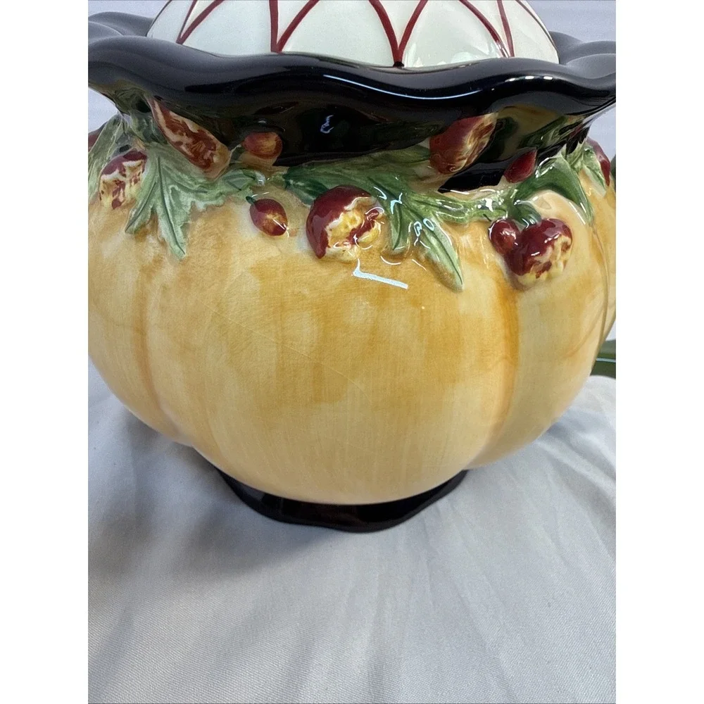 MWW Market Annie Danielson Pumpkin Teapot Fruit Pear Lid Fall Harvest Ceramic